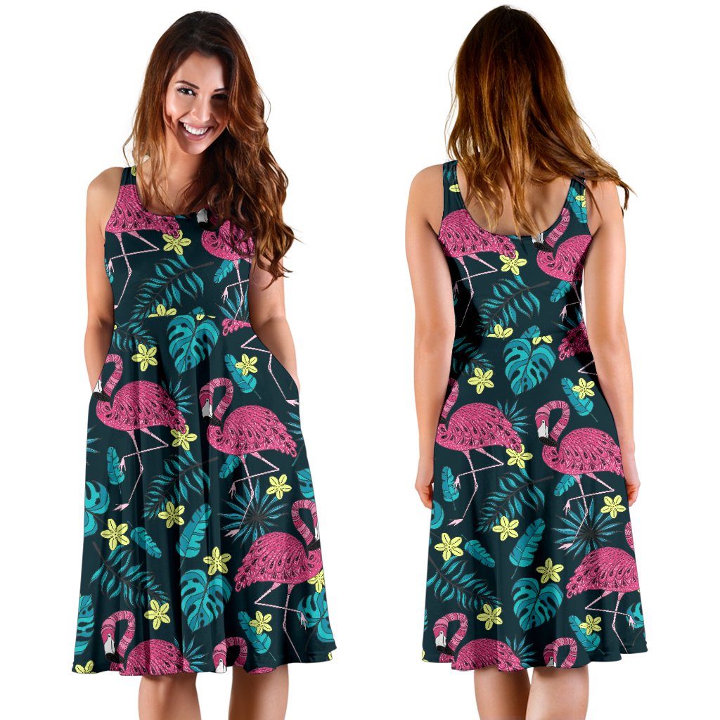 Flamingo Print Pattern Sleeveless Mini Dress