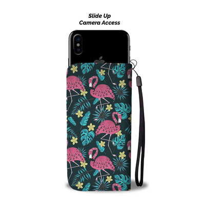 Flamingo Print Pattern Wallet Phone Case