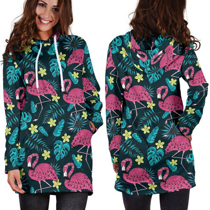 Flamingo Print Pattern Women Hoodie Dress