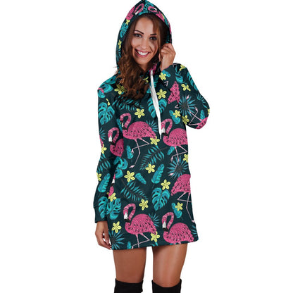 Flamingo Print Pattern Women Hoodie Dress