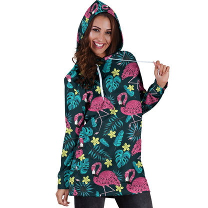 Flamingo Print Pattern Women Hoodie Dress