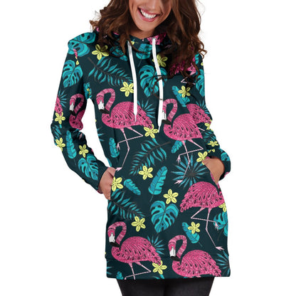 Flamingo Print Pattern Women Hoodie Dress