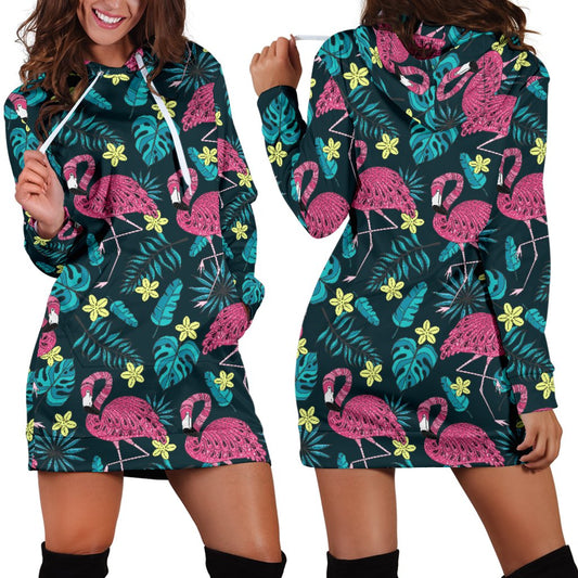 Flamingo Print Pattern Women Hoodie Dress