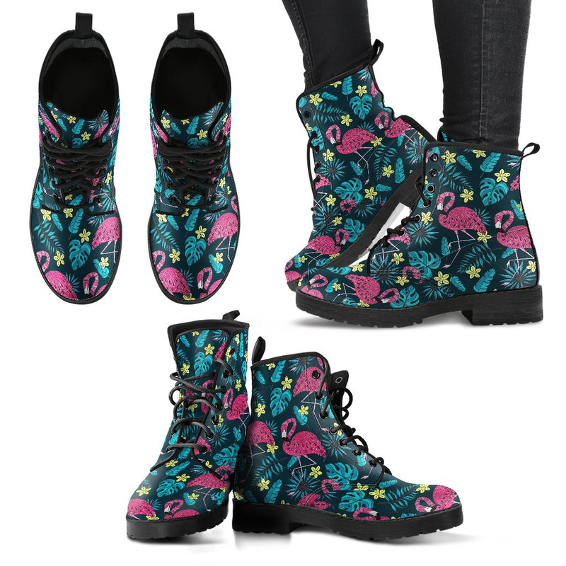 Flamingo Print Pattern Women Leather Boots