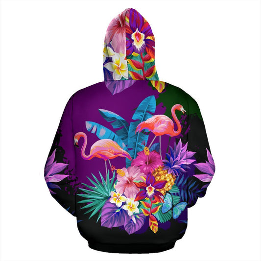 Flamingo Tropical Flower All Over Zip Up Hoodie