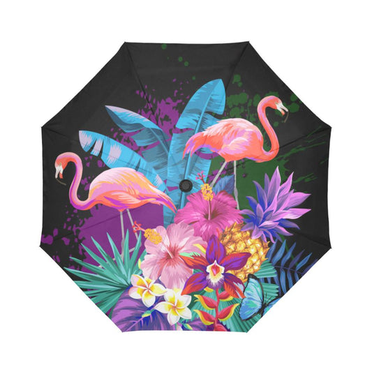 Flamingo Purple Jungle Automatic Foldable Umbrella