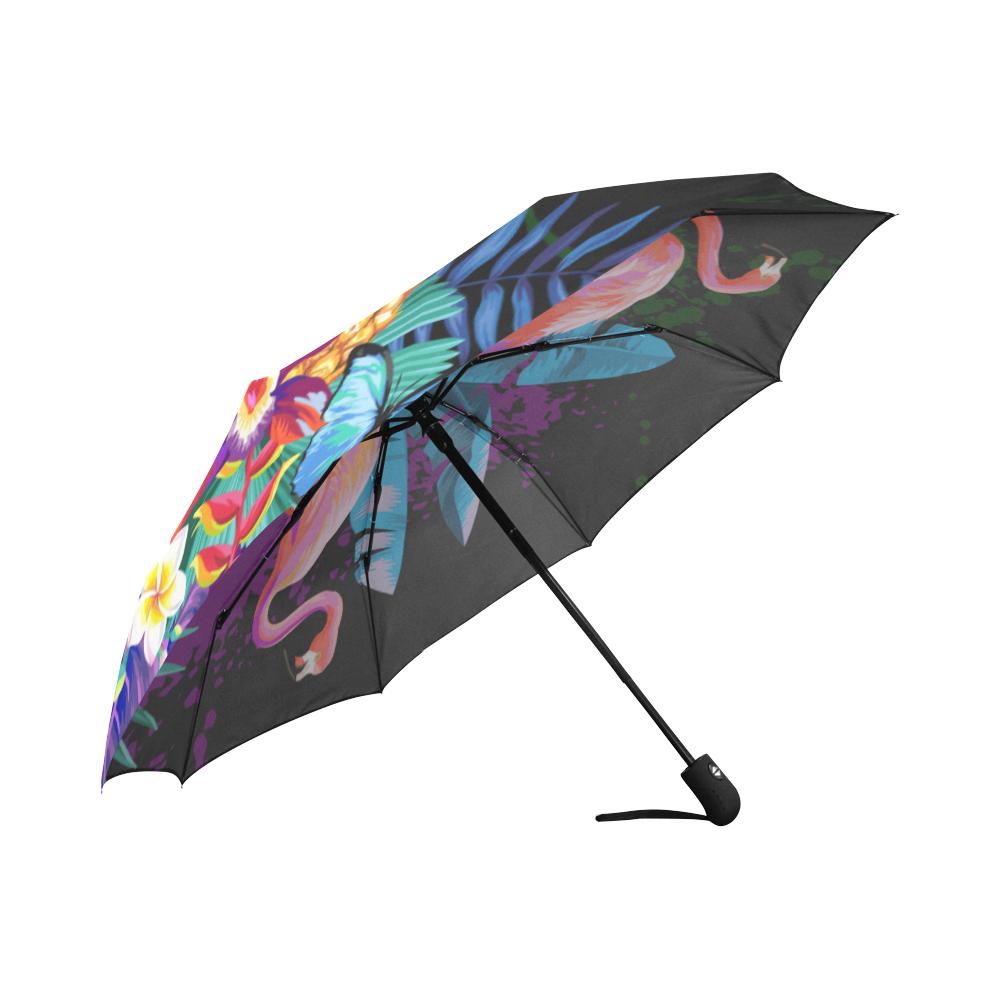 Flamingo Purple Jungle Automatic Foldable Umbrella