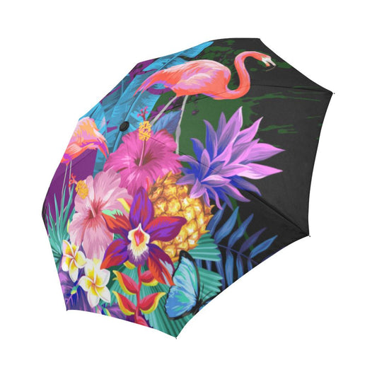 Flamingo Purple Jungle Automatic Foldable Umbrella
