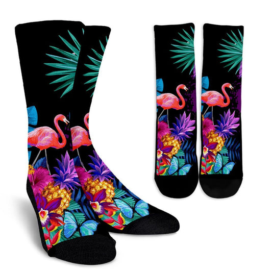 Flamingo Tropical Flower Crew Socks