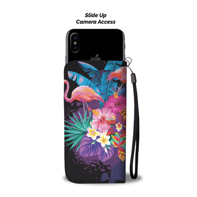 Flamingo Tropical Flower Wallet Phone Case
