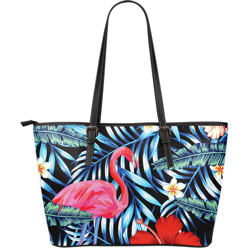 Flamingo Red Hibiscus Large Leather Tote Bag