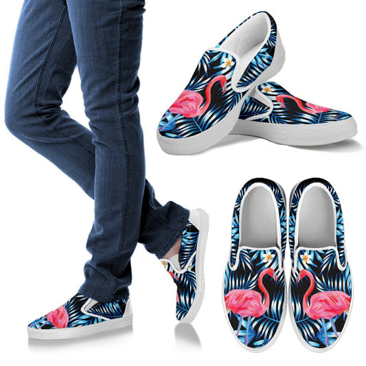 Flamingo Red Hibiscus Men Canvas Slip On Shoes