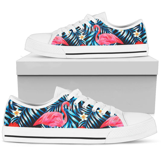 Flamingo Red Hibiscus Men Low Top Canvas Shoes