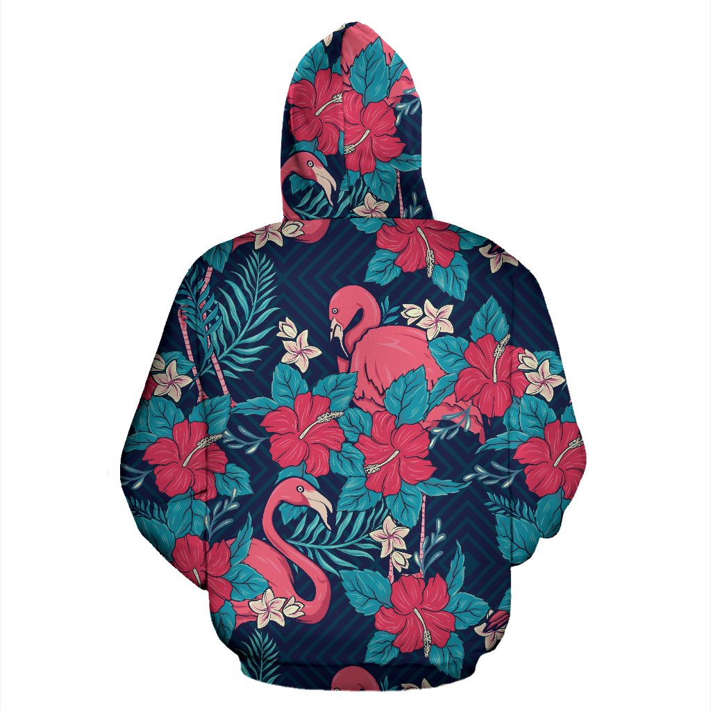 Flamingo Red Hibiscus Pattern All Over Zip Up Hoodie