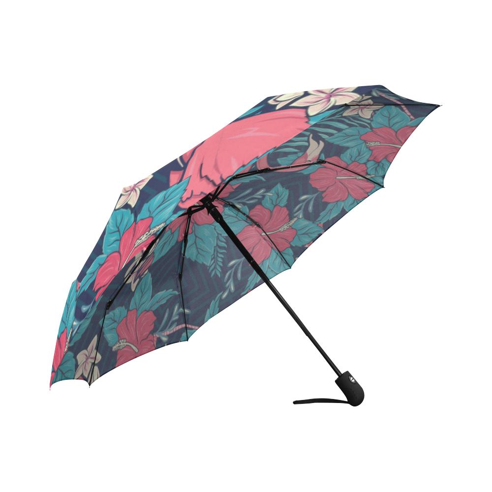 Flamingo Red Hibiscus Pattern Automatic Foldable Umbrella
