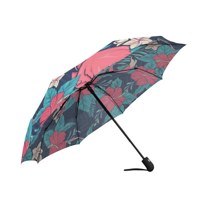 Flamingo Red Hibiscus Pattern Automatic Foldable Umbrella