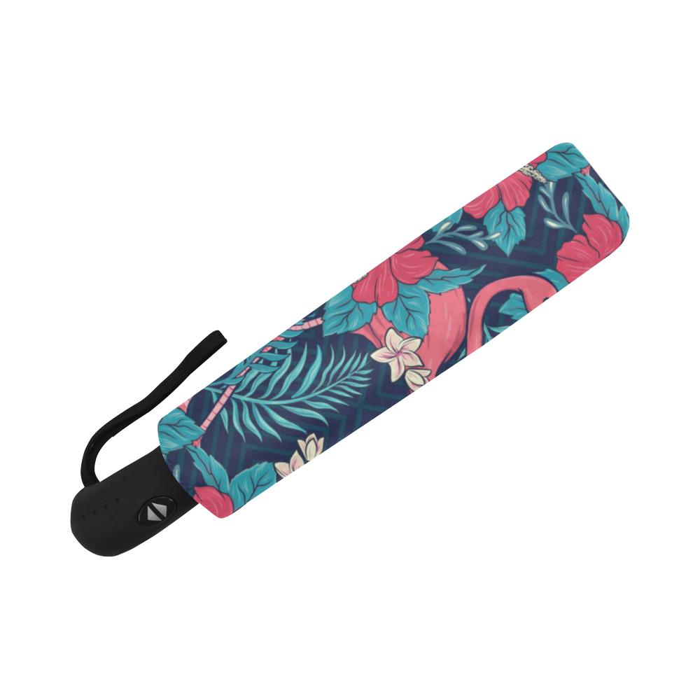 Flamingo Red Hibiscus Pattern Automatic Foldable Umbrella
