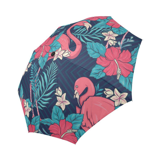 Flamingo Red Hibiscus Pattern Automatic Foldable Umbrella
