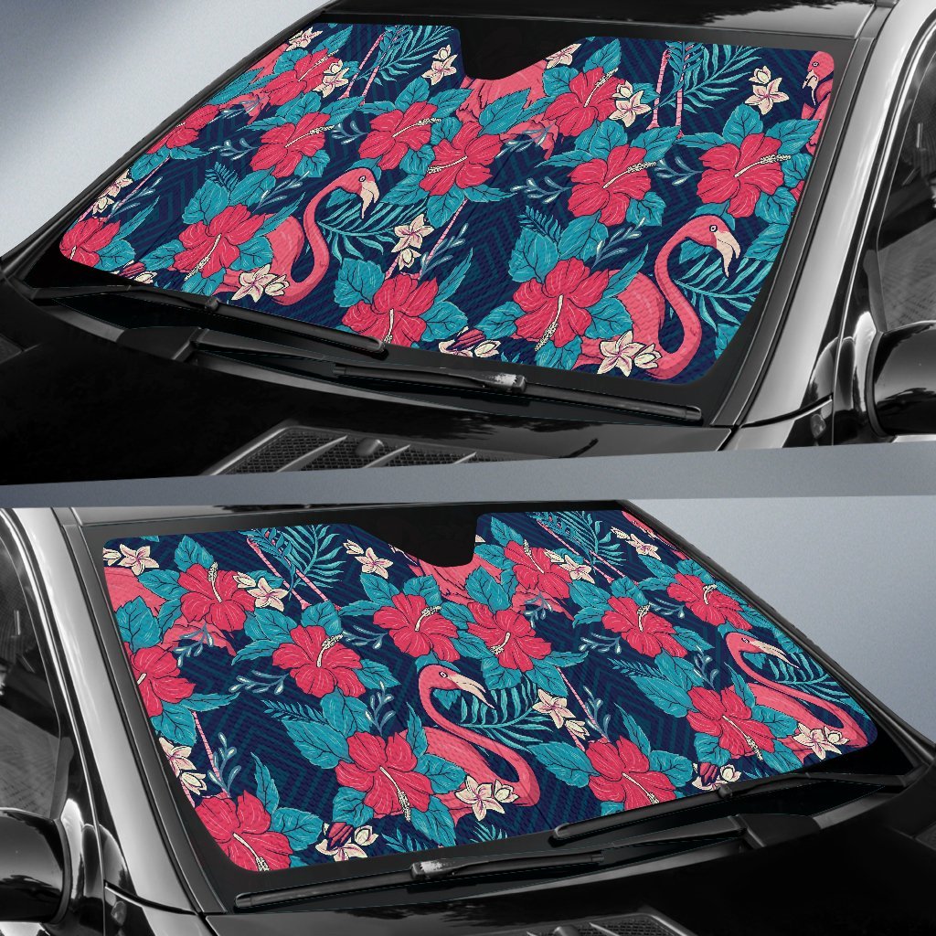 Flamingo Red Hibiscus Pattern Car Sun Shade-JorJune