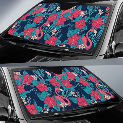 Flamingo Red Hibiscus Pattern Car Sun Shade-JorJune