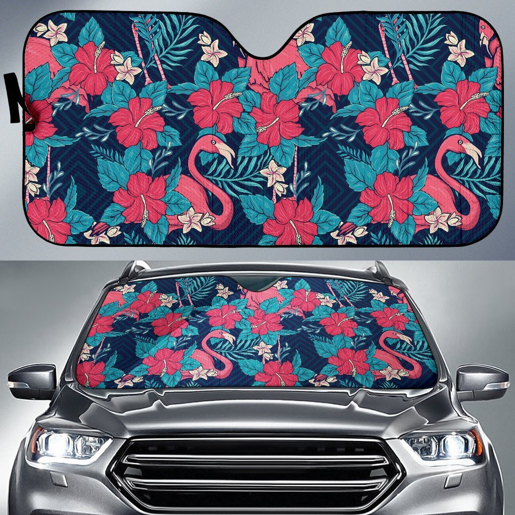 Flamingo Red Hibiscus Pattern Car Sun Shade-JorJune