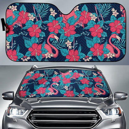 Flamingo Red Hibiscus Pattern Car Sun Shade-JorJune