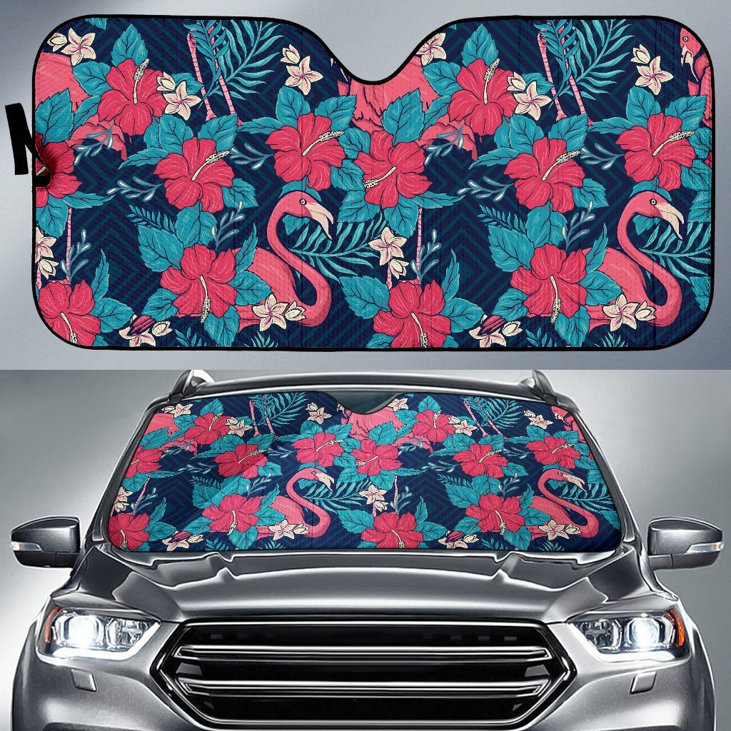 Flamingo Red Hibiscus Pattern Car front Windshield Sun Shade - JorJune