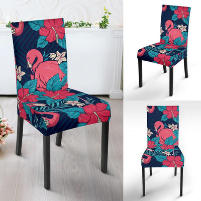 Flamingo Red Hibiscus Pattern Dining Chair Slipcover-JORJUNE.COM