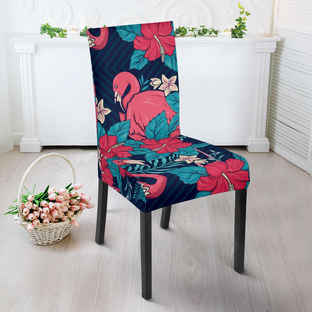 Flamingo Red Hibiscus Pattern Dining Chair Slipcover-JORJUNE.COM