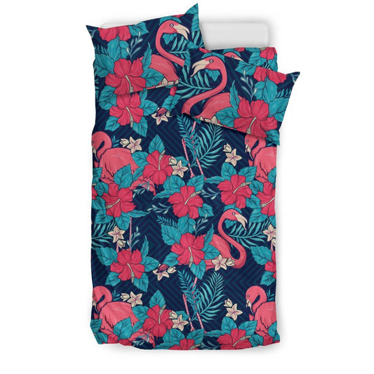 Flamingo Red Hibiscus Pattern Duvet Cover Bedding Set