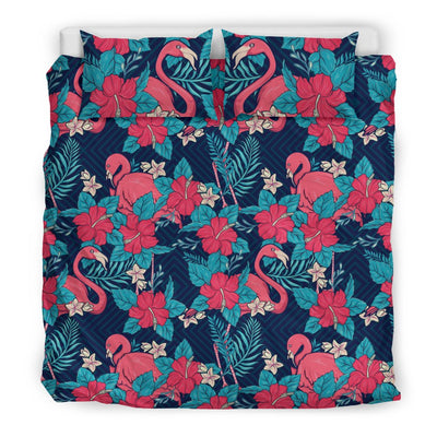 Flamingo Red Hibiscus Pattern Duvet Cover Bedding Set