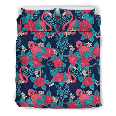 Flamingo Red Hibiscus Pattern Duvet Cover Bedding Set
