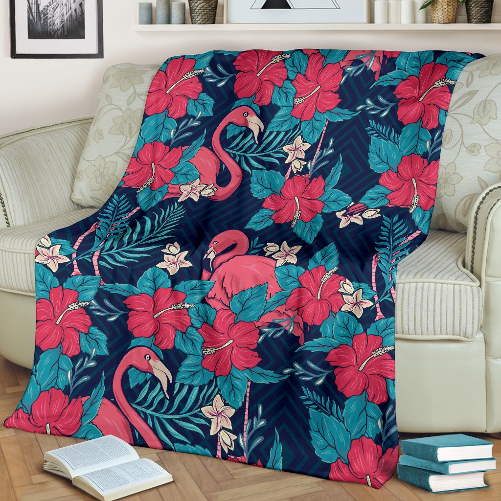 Flamingo Red Hibiscus Pattern Fleece Blanket