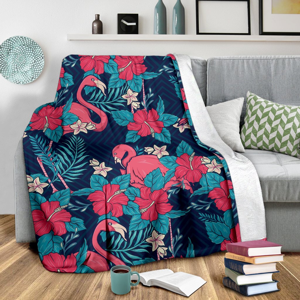 Flamingo Red Hibiscus Pattern Fleece Blanket