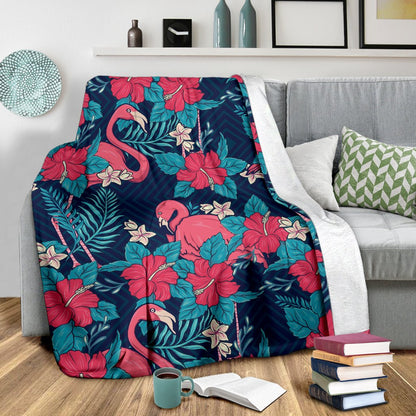 Flamingo Red Hibiscus Pattern Fleece Blanket