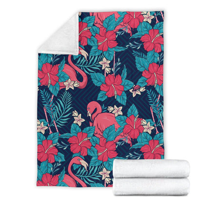 Flamingo Red Hibiscus Pattern Fleece Blanket