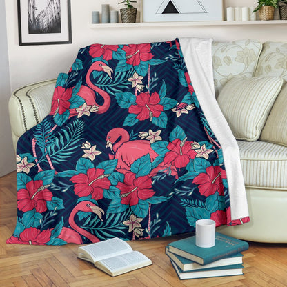 Flamingo Red Hibiscus Pattern Fleece Blanket