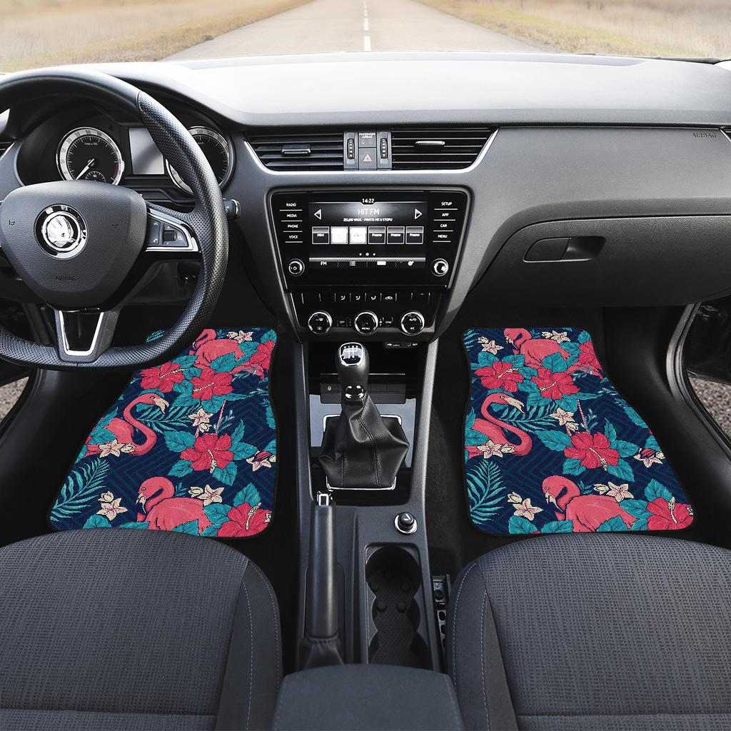 Flamingo Red Hibiscus Pattern Front and Back Car Floor Mats