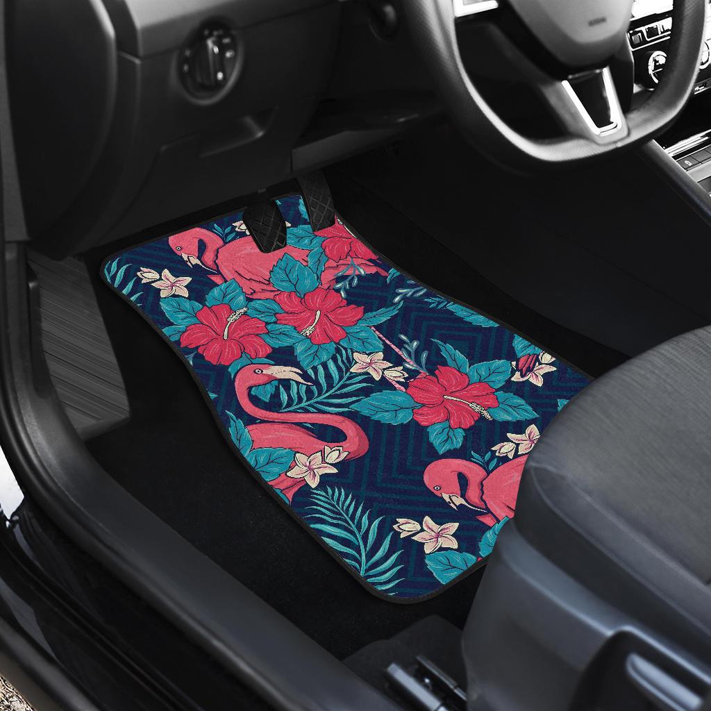 Flamingo Red Hibiscus Pattern Front and Back Car Floor Mats