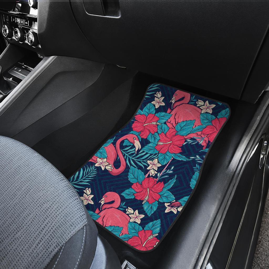 Flamingo Red Hibiscus Pattern Front and Back Car Floor Mats