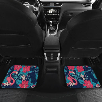 Flamingo Red Hibiscus Pattern Front and Back Car Floor Mats