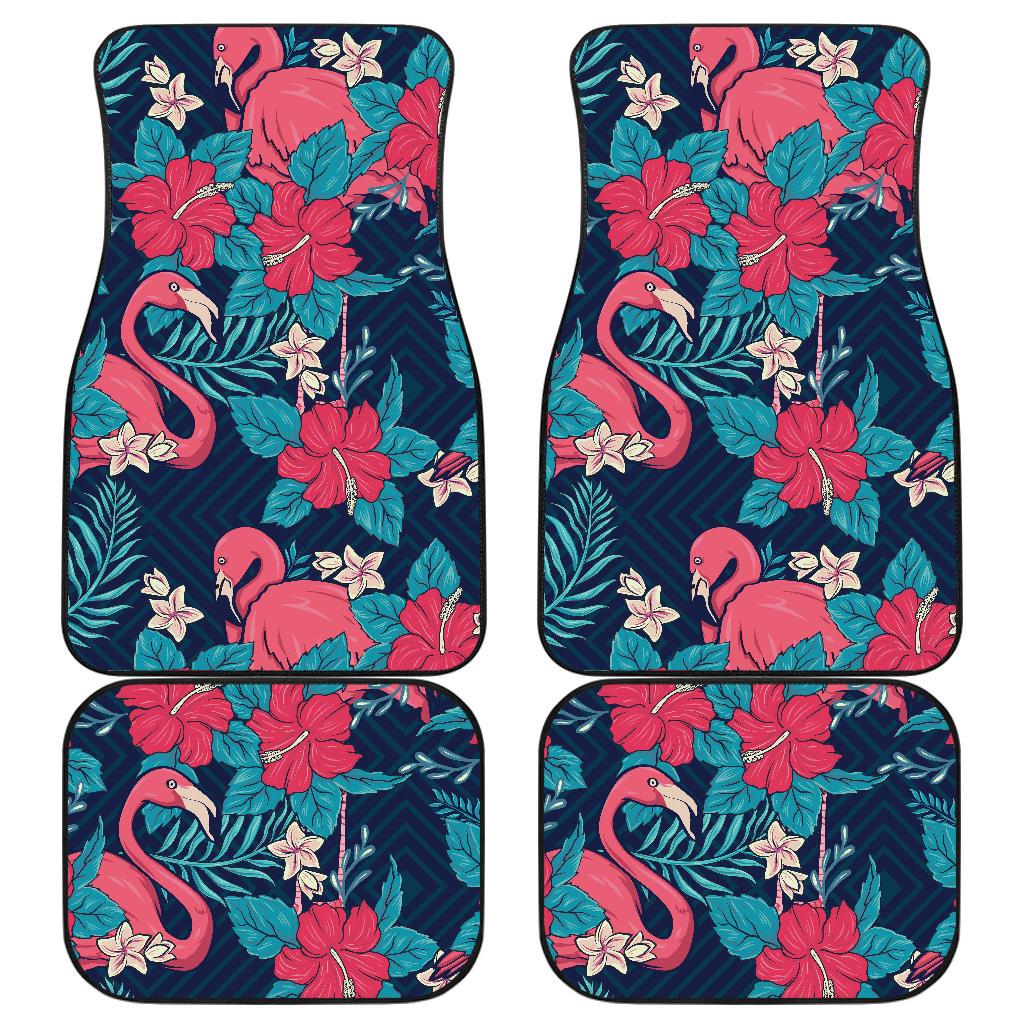 Flamingo Red Hibiscus Pattern Front and Back Car Floor Mats