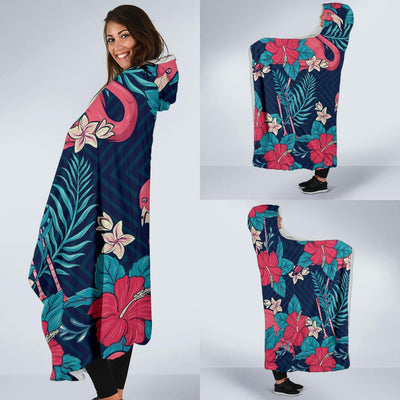 Flamingo Red Hibiscus Pattern Hooded Blanket-JORJUNE.COM