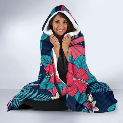 Flamingo Red Hibiscus Pattern Hooded Blanket-JORJUNE.COM