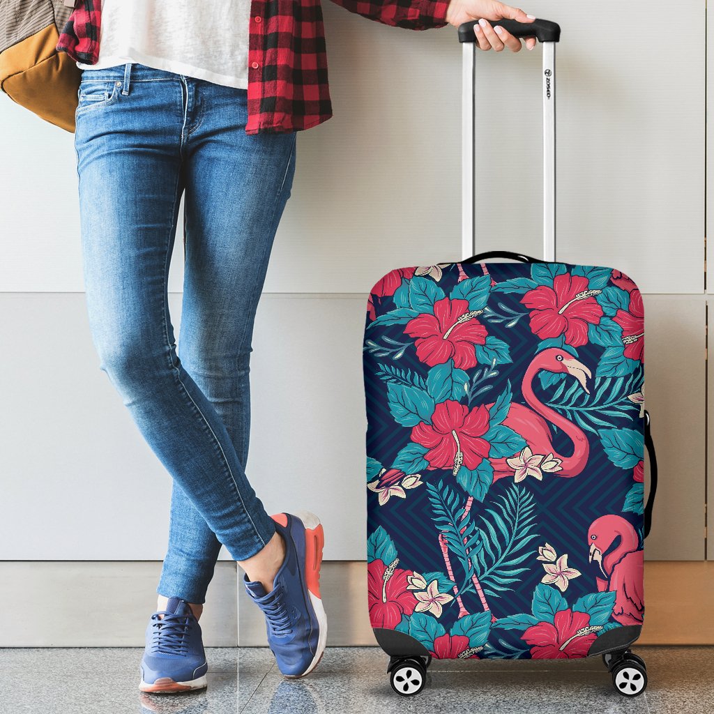 Flamingo Red Hibiscus Pattern Luggage Cover Protector