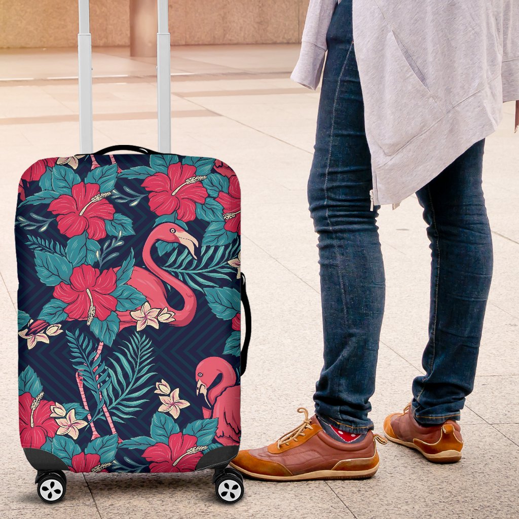 Flamingo Red Hibiscus Pattern Luggage Cover Protector