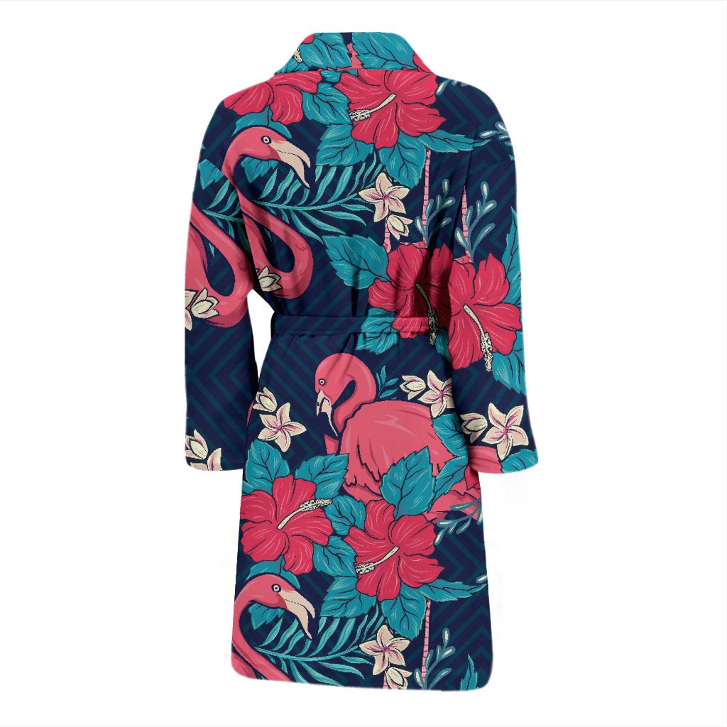 Flamingo Red Hibiscus Pattern Men Bath Robe