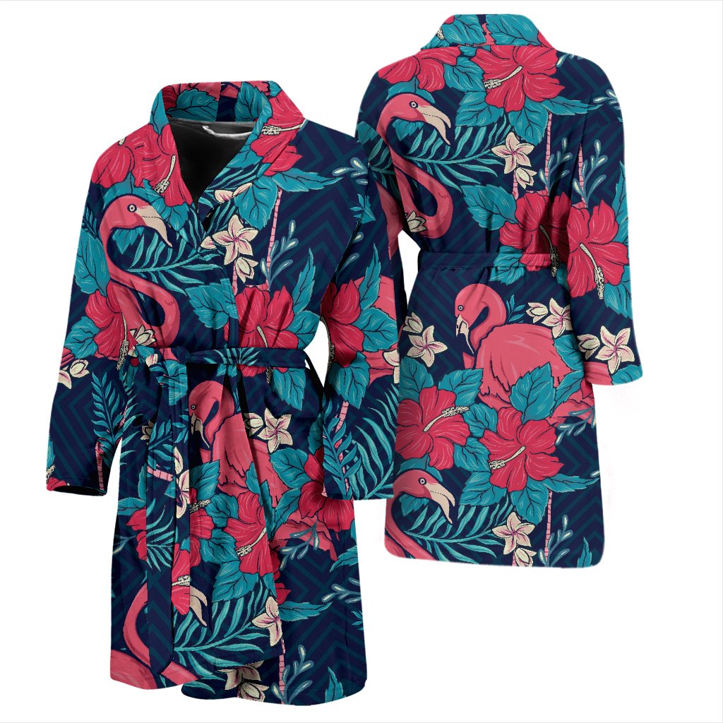 Flamingo Red Hibiscus Pattern Men Bath Robe