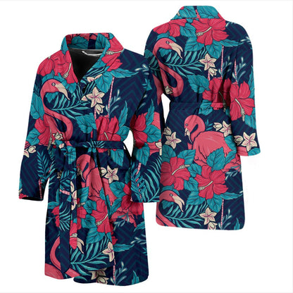 Flamingo Red Hibiscus Pattern Men Bath Robe