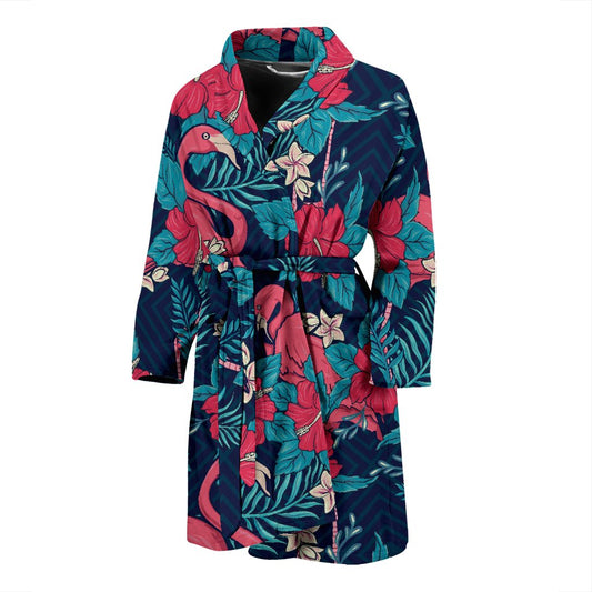 Flamingo Red Hibiscus Pattern Men Bath Robe